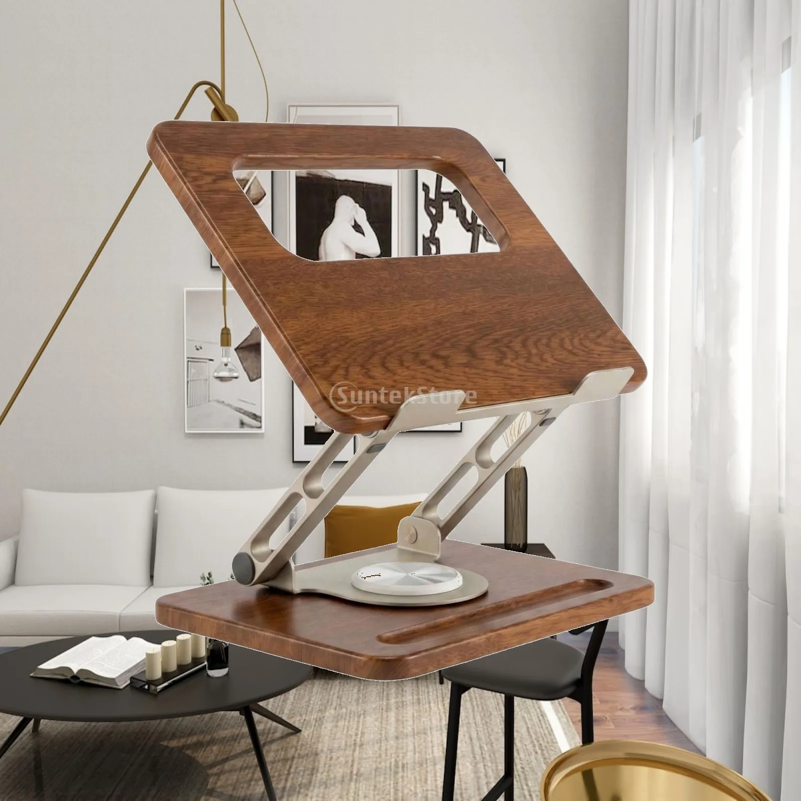 Laptop Stand Adjustable Laptop Stand with Wooden Board Computer Holder Desktop Furniture Minimalist for Professionals, Office