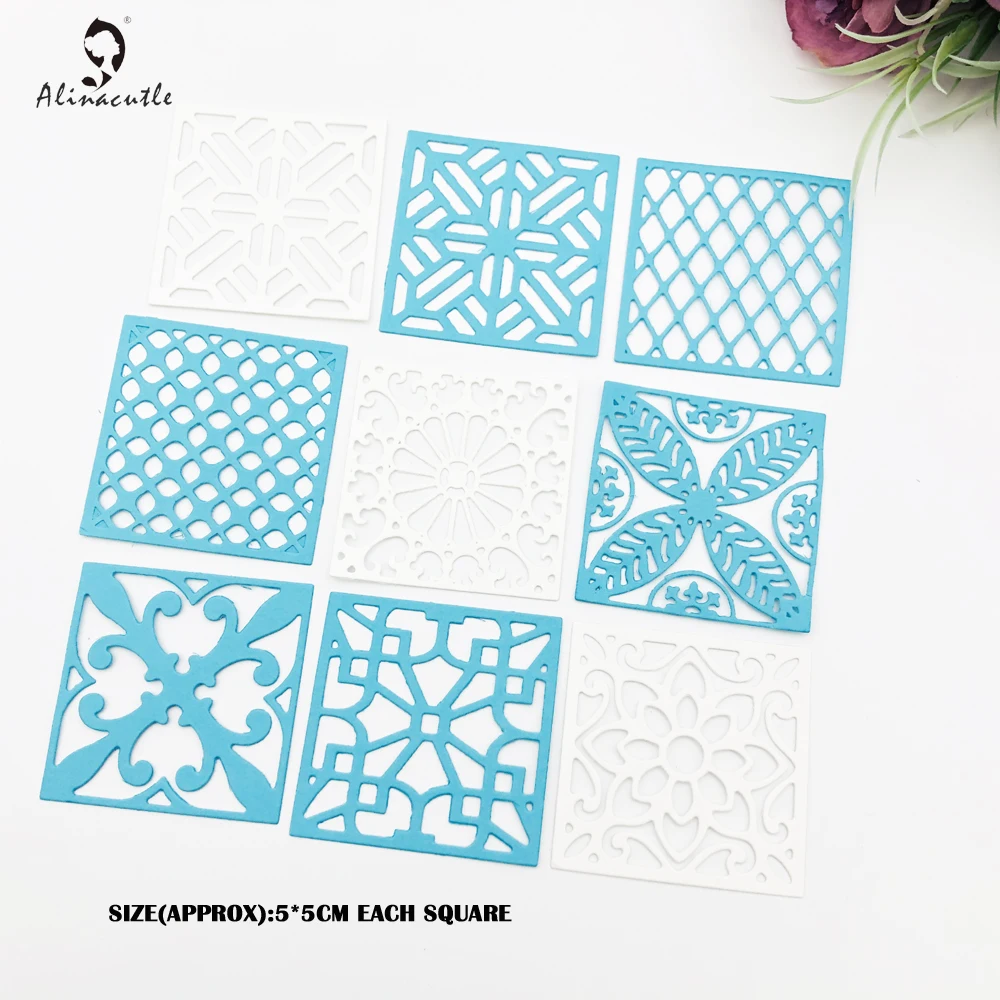 

Alinacutle Metal Cutting Die Cut 8pc CeramicTile Set Square Plate Scrapbook Paper Craft Album Handmade Stencil Punch Art Cutter