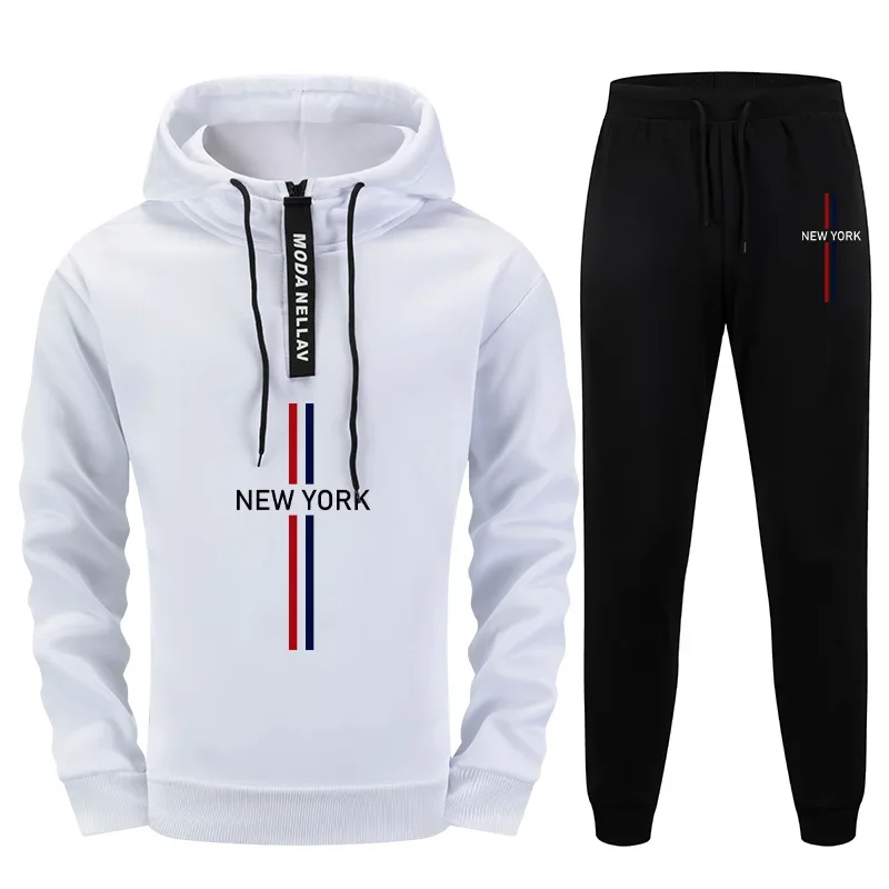 

2025 Trendy Men Tracksuit Set 2 Pieces Half Zip Hoodie with Sweatpants Urban Streetwear Outfit Autumn Winter Sport Style Outfits
