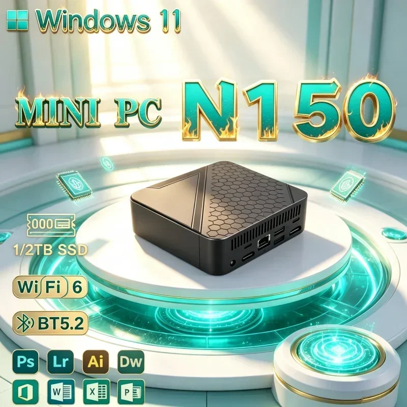 2026 Solid Core N150 MINI PC Windows 11 Smooth Touch Pocket Sized Console RAM 1TB SSD WIFI 6 BT5.2 4K HD Mini Verse