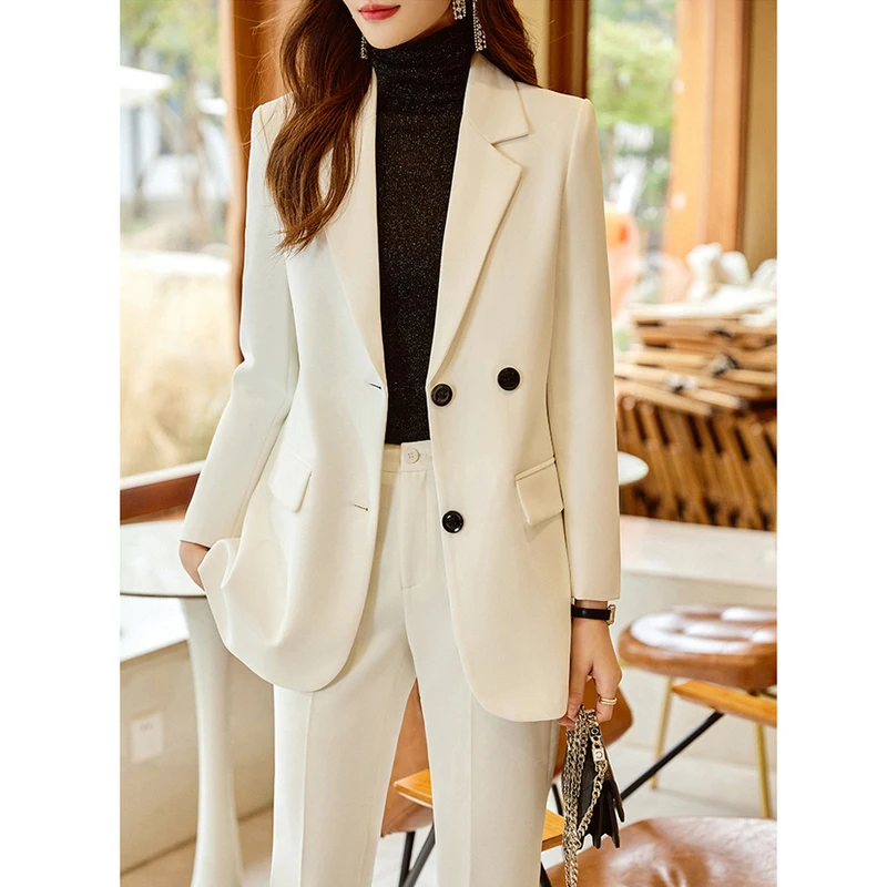 Two Piece Set for Women Korean Fashion Office Lady Business Casual Suits Elegant Chic Blazer Jacket High Waist Straight Pants