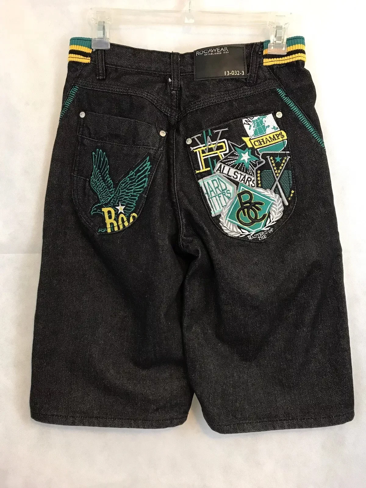 Pantalones cortos de mezclilla negros Y2K, Jeans bordados de retazos de la industria pesada americana, pantalones cortos de diseño de estilo callejero Harajuku Hip-Hop