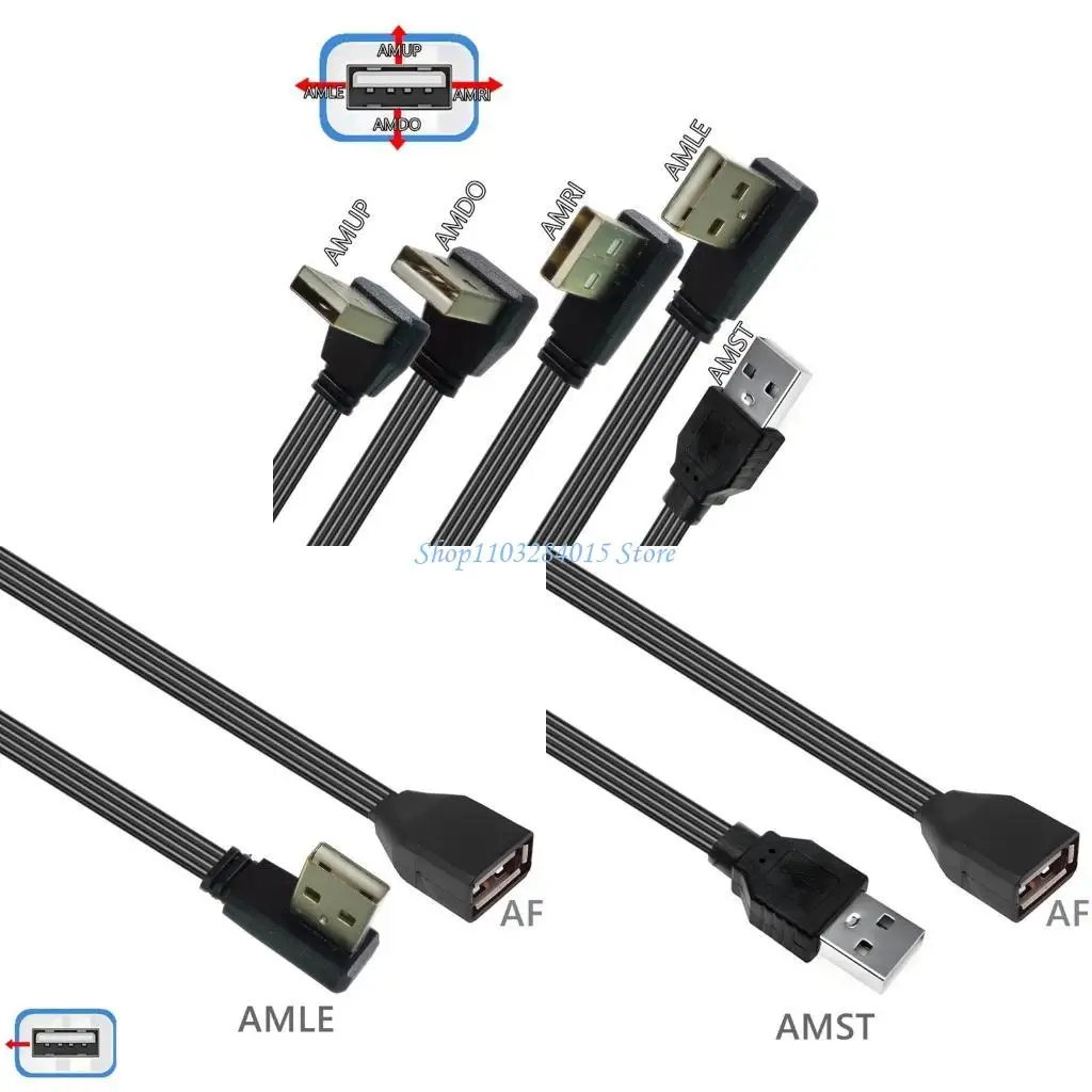 R6FF Flat Data Line USB 2.0 Extension Cable 90 Degree/Straight Head Male to Female