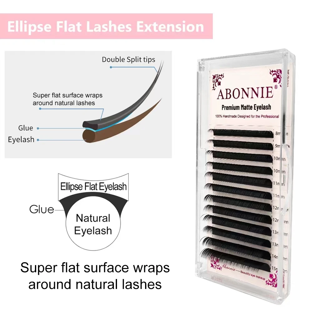 Abonnie Neue Nerz Flache Ellipse Wimpern Extensions 0,15 0,20 Weicher Ellipse Flache Lash Split Tipps Lash Einzelnen Volumen Cilios