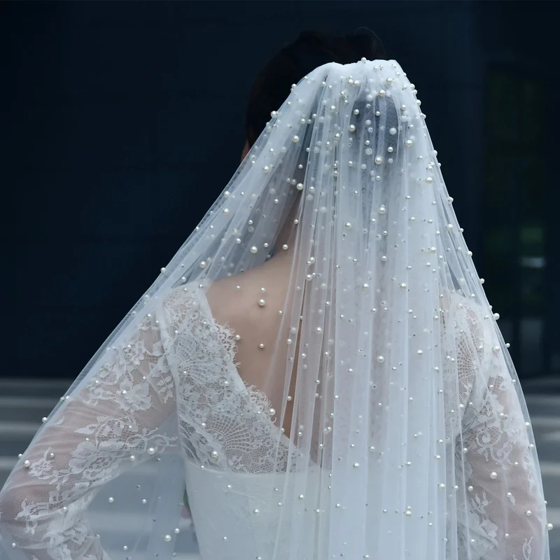 V139a Luxury Bridal Veils Beaded Wedding Veils Extra Long Royal Cathedral Length Veil 3M Wide with Comb Wedding Accessories