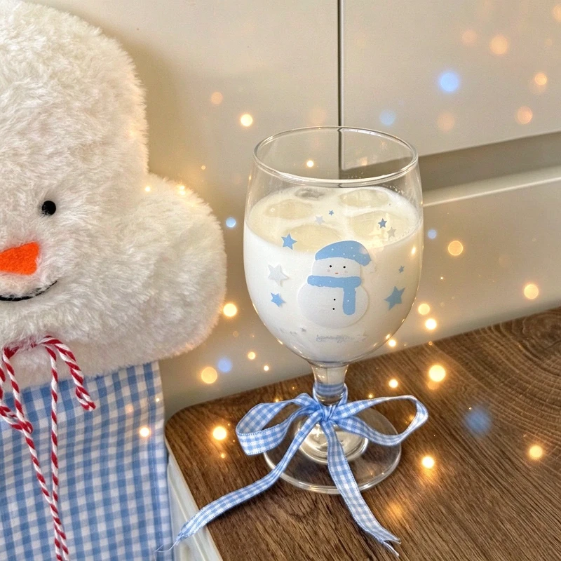 Christmas Gift Snowman Glass Goblet Champagne Wine Glass Cute Girly Cup for Breakfast Juice Milk Christmas Decorations