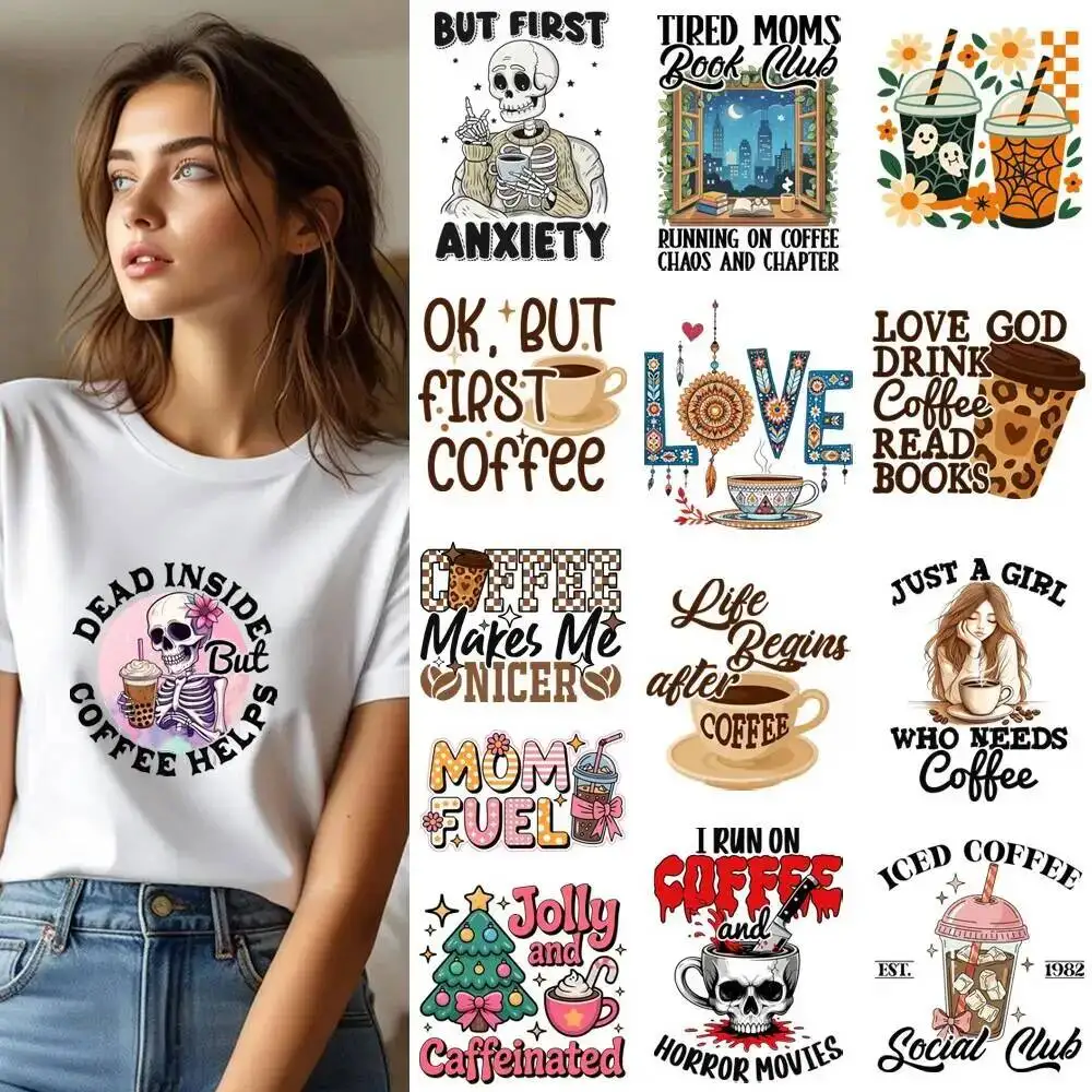 25CM Coffee Lover Coffee Make Me Nicer Heat Transfer Patches For Clothes DIY A-Level Washable Shirt Iron-on Thermal Stickers