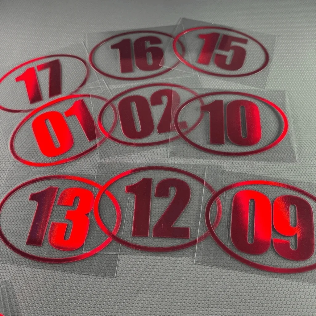 1Pc Oval Racing Number 1-20 Vinyl Sticker, Red Metallic Digits for Motorcycle Car Helmet