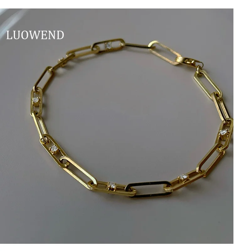 

LUOWEND браслет из 100% желтого золота 18 карат, модный нейтральный стиль, браслет из настоящего натурального бриллианта для женщин, ювелирные изделия для вечеринок