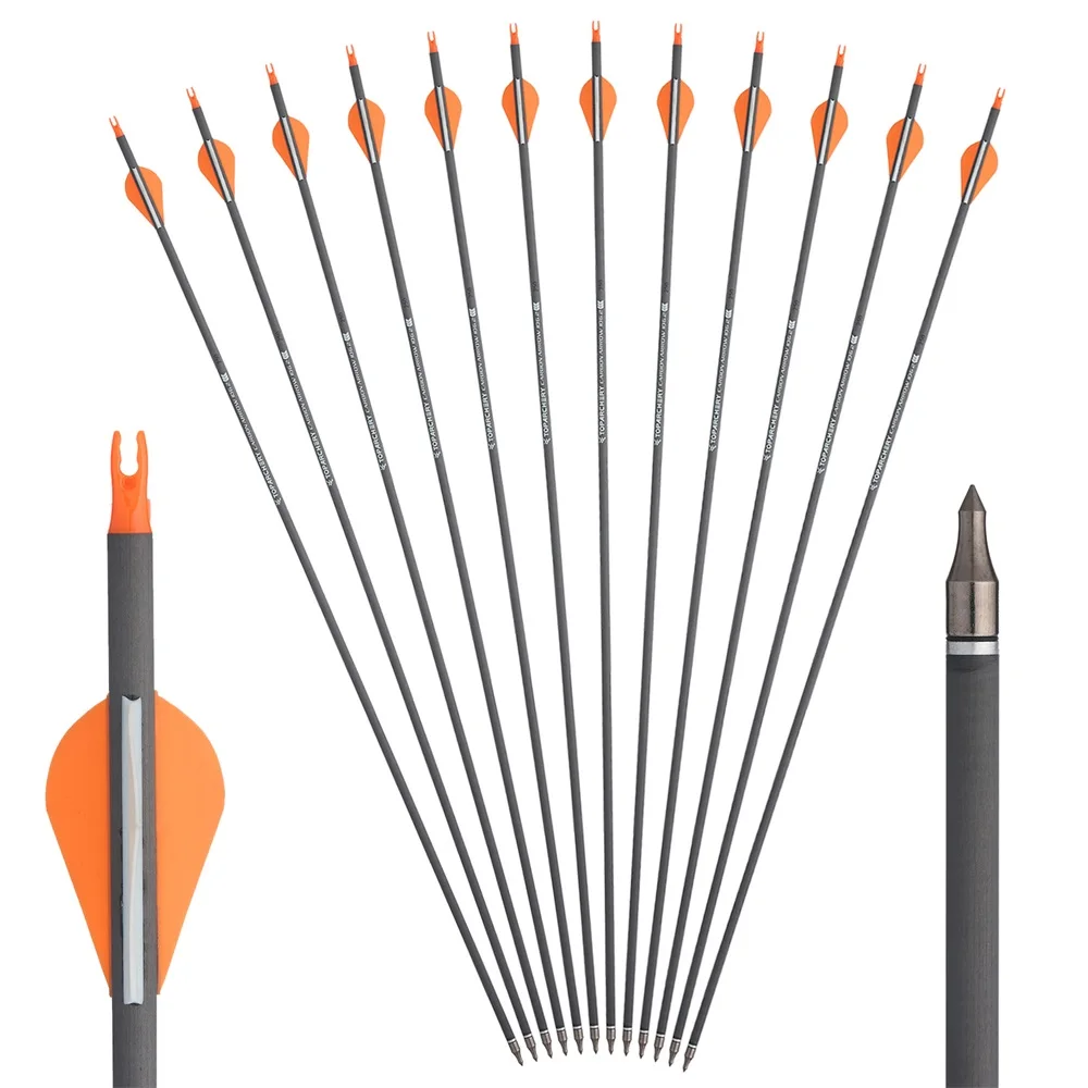 

6/12/24pcs 30'' Archery Pure Carbon Arrows Spine250 Hunting Arrow for Recurve and Compound Bow Hunting Shooting