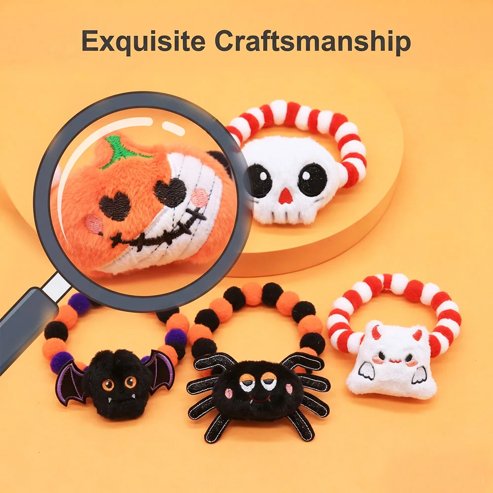 30/50 Stück Halloween Pompon-Haustierhalsband Niedliches Kürbis-, Fledermaus-, Spinnen-, Totenkopf-, Teufel-Deko-Halsband Kleines Welpen- und Katzen-Kostümzubehör – Detail 5