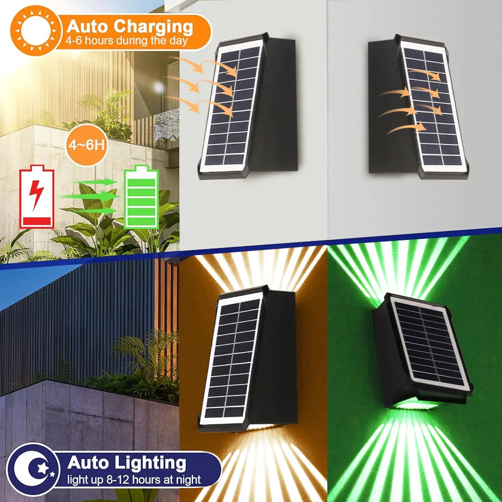 Imagem -06 - Led Solar Powered Outdoor Wall Light up And Down Iluminar Ip65 Impermeável Rgb Cerca Jardim Quintal Varanda Varanda Varanda