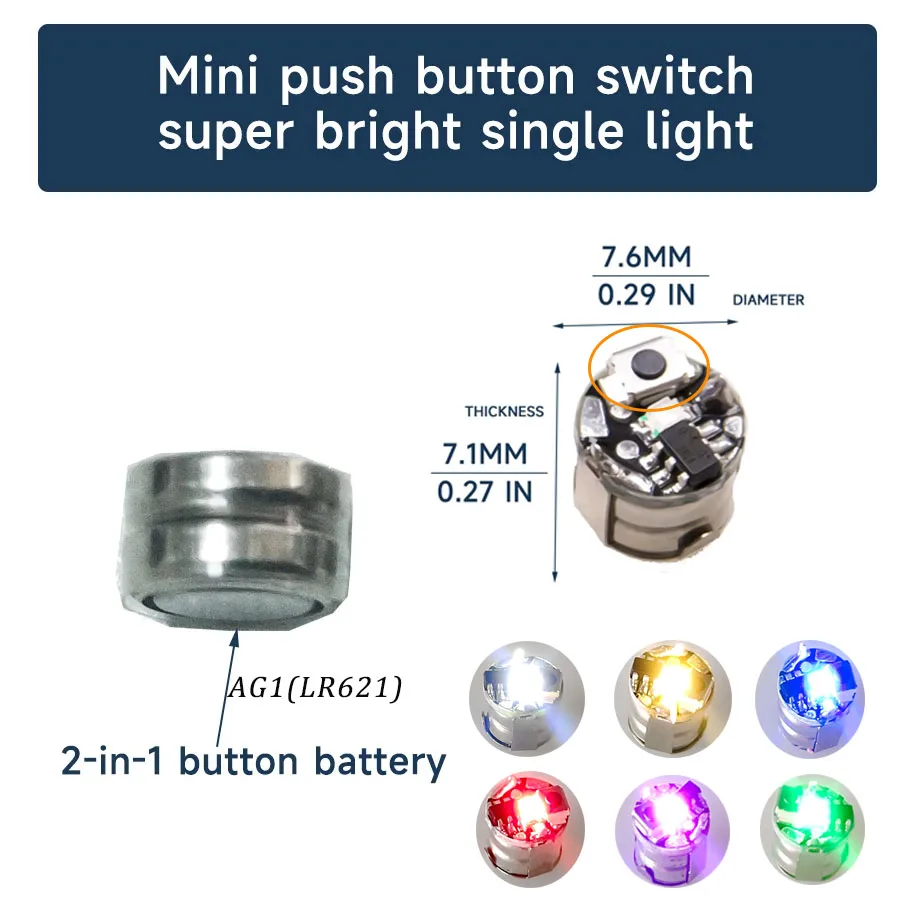 3pcs 7.6*7.1mm Miniature Wireless Led Lamp Model Press Button Type for Robots/House Decoration/Cars/Micor Landscape with Battery