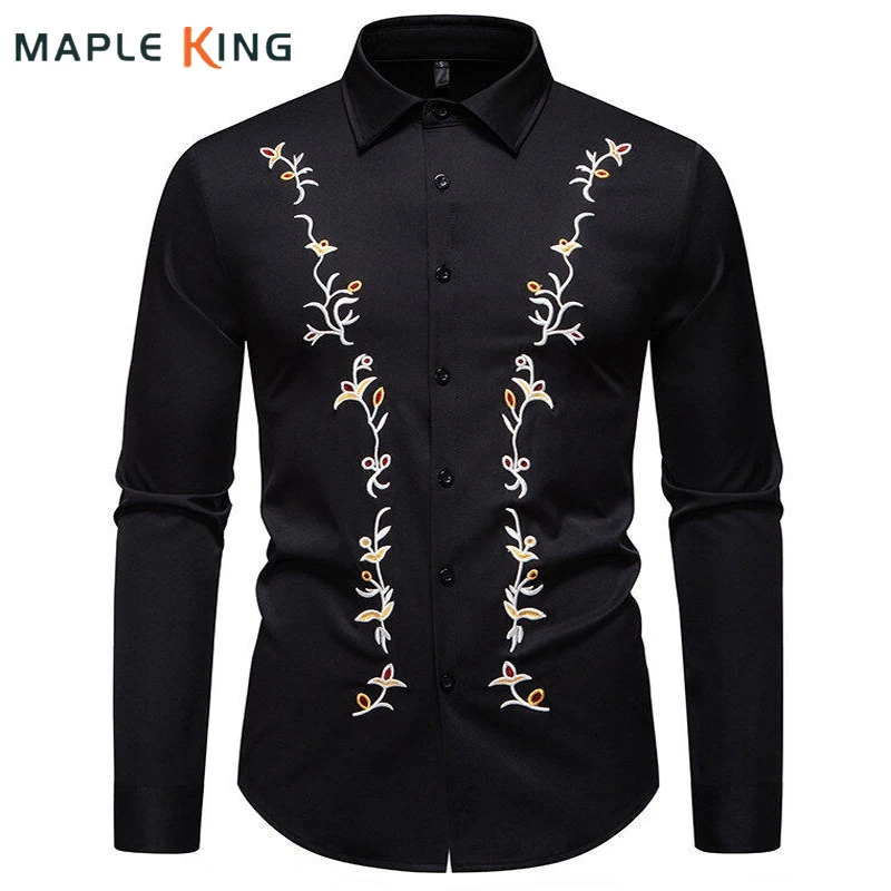 

Дизайнерская одежда с цветочной вышивкой, мужская рубашка в стиле хиппи, винтажная рубашка Camisa Masculina 2025 года с длинным рукавом, мужские рубашки, уличная одежда