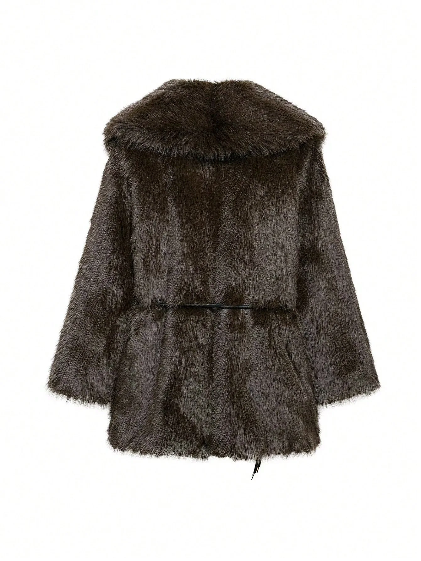 Herfst Winter Bontjas Zak Dikke Warme Bovenkleding Jas Met Lange Mouwen Chique Luxe High-end Nepbont Revers Jas Dames Retro Riem