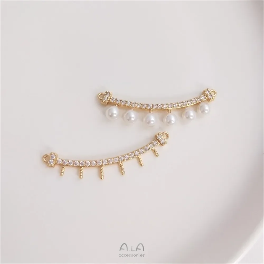 

14K gold color zircon monochrome pendant with bead pin holder double hanging accessories diy pearl pendant