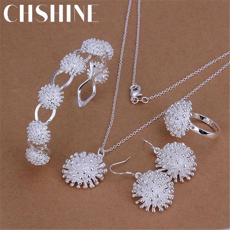 

925 sterling Silver necklace earring bracelet rings Jewelry set for women Fireworks Pendant bangle Hot charm Fashion Party Gift