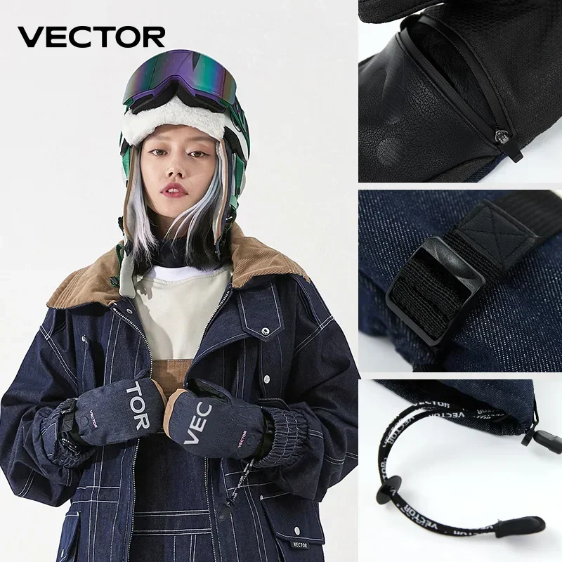 Vector Women's Men's Outdoor Double Board Snowboarding Waterproof Wear-resistant Semi Detachable Gloves 3M Cotton