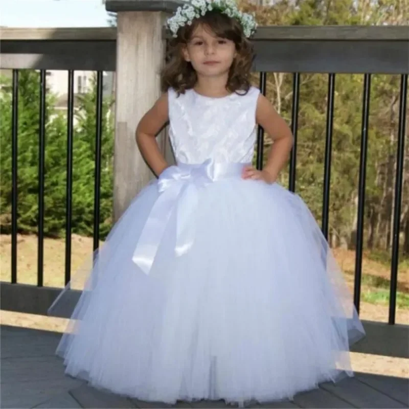 

Classic Flower Girl Dress Fluffy Sleeveless Tulle Bow Pageant Gowns First Holy Communion Gowns for Princess with Party