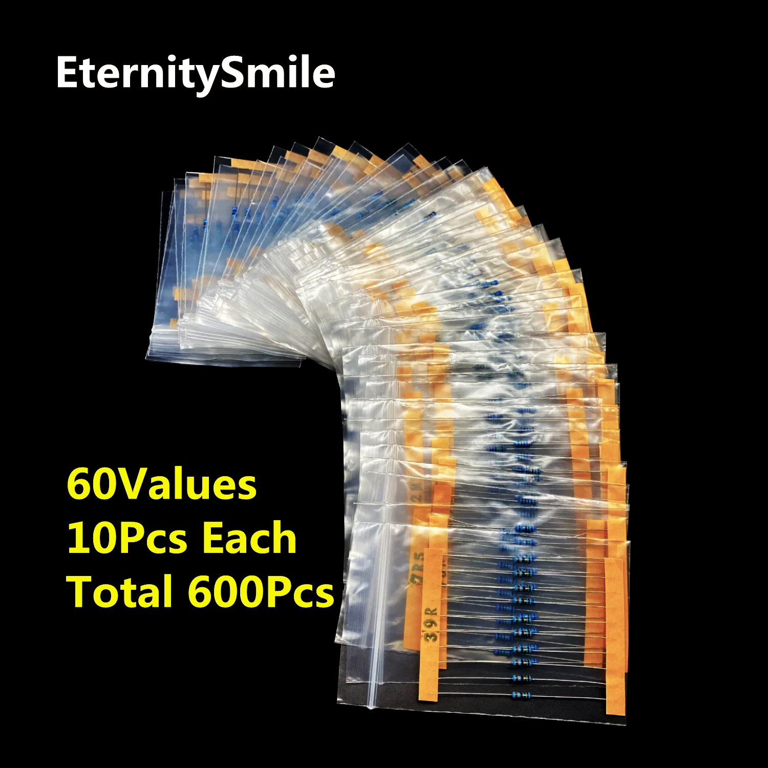 600PCS/BOX 1/4W Power 0.25W 1% Tolerance Metal Film Resistors Assorted Assortment Kit 1R ohm-10M Ohm 60 Values Each 10PCS