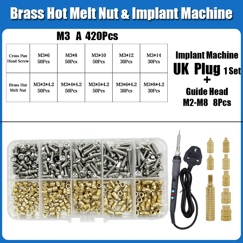 M2 m3 m4 Messing einsatz mutter Edelstahls ch raube Eisens pitze Set Wärme Heiß schmelze Rändel eingebettet Kupfer mutter Schraube des Kunststoff-3D-Druckers – Detail 16