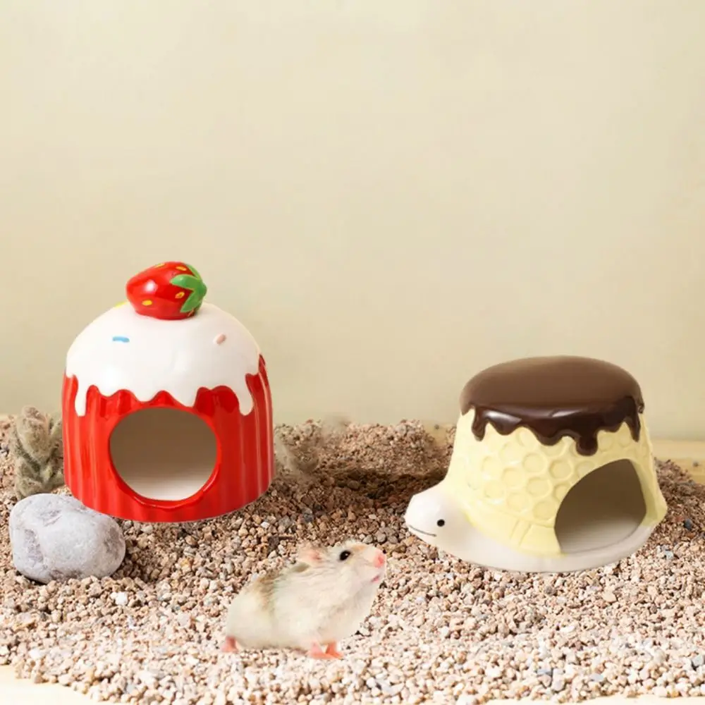 ハムスター造園用品セラミックハムスター巣ケーキ型冷却ペット小さな家かわいいクリエイティブハムスターベッド夏