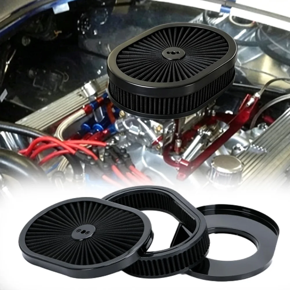 For Chevrolet Camaro Impala GMC Sierra Ford Mustang Torino Dodge Charger Plymouth Barracuda 12" x 2" Oval Air Filter Assembly view 5