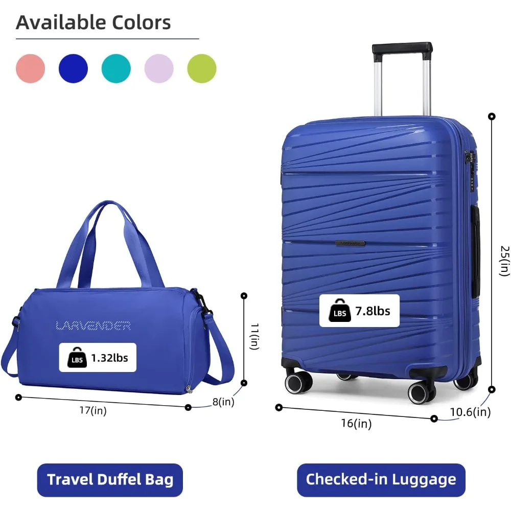 拡張可能な2ピースの荷物セット（24インチのスーツケースとダッフルバッグ付き）、女性用旅行スーツケース、クリアランスセール、軽量ポリップ