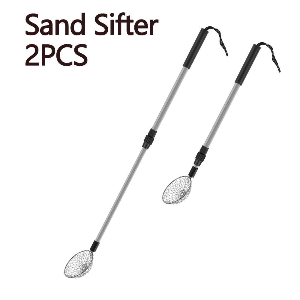 2Pcs Sand Sifters 21.3 to 32.6inch Adjustable Telescoping Beach Shovel Seashell Hunting Rocks Sifting Tool Portable Detachable