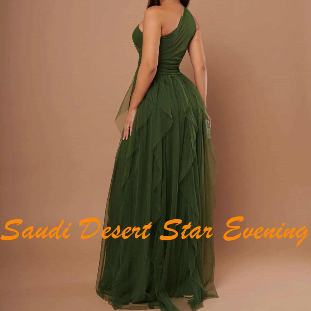 A-Line One Shoulder Organza Sleeveless Green Classic and Temperament Evening Dresses Pleats Tiered Custom Size Saudi Arabia 2024