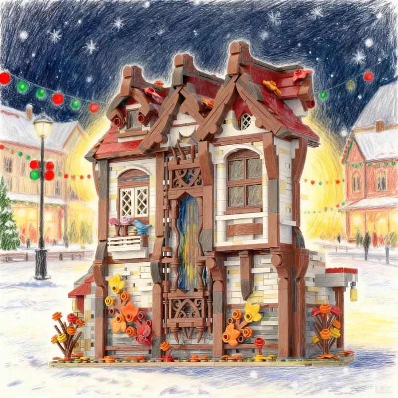 

3767 деталей MOC Andwraith S BAKERY Оригинальная модель замка, строительные блоки, архитектурные игрушки, рождественские подарки, развивающая игрушка для детей