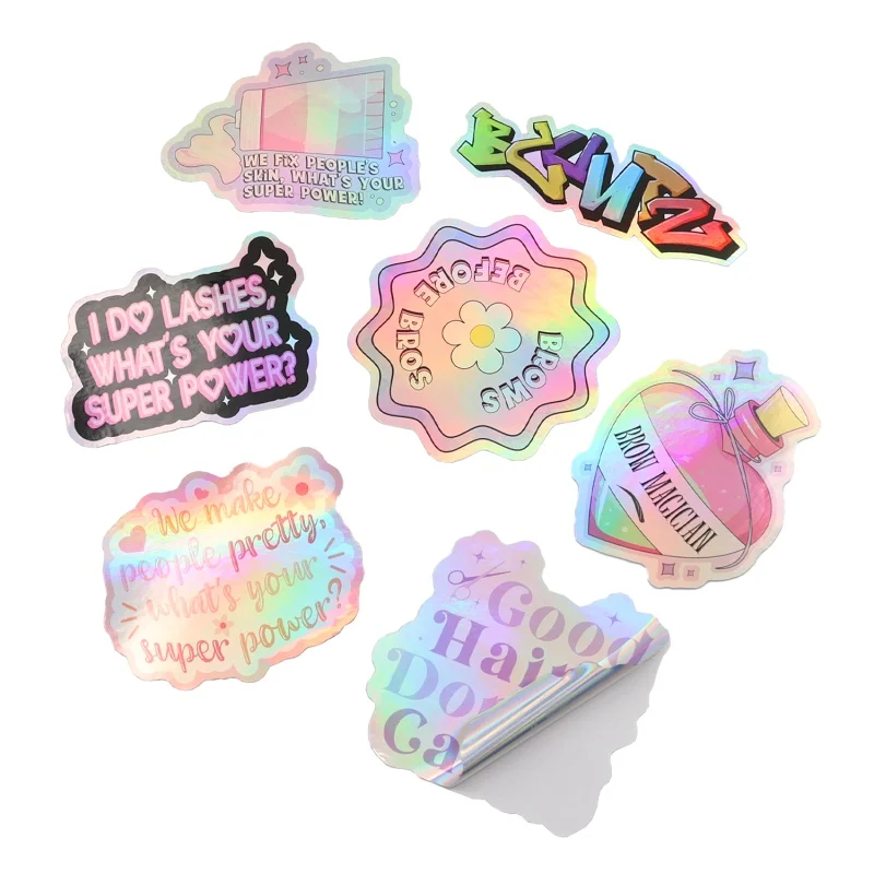 Lint Aanpassing Custom Die Cut Stickers Individuele Logo Holografische Stickers Print Vinyl Cartoon Waterdichte Glitter Stickers