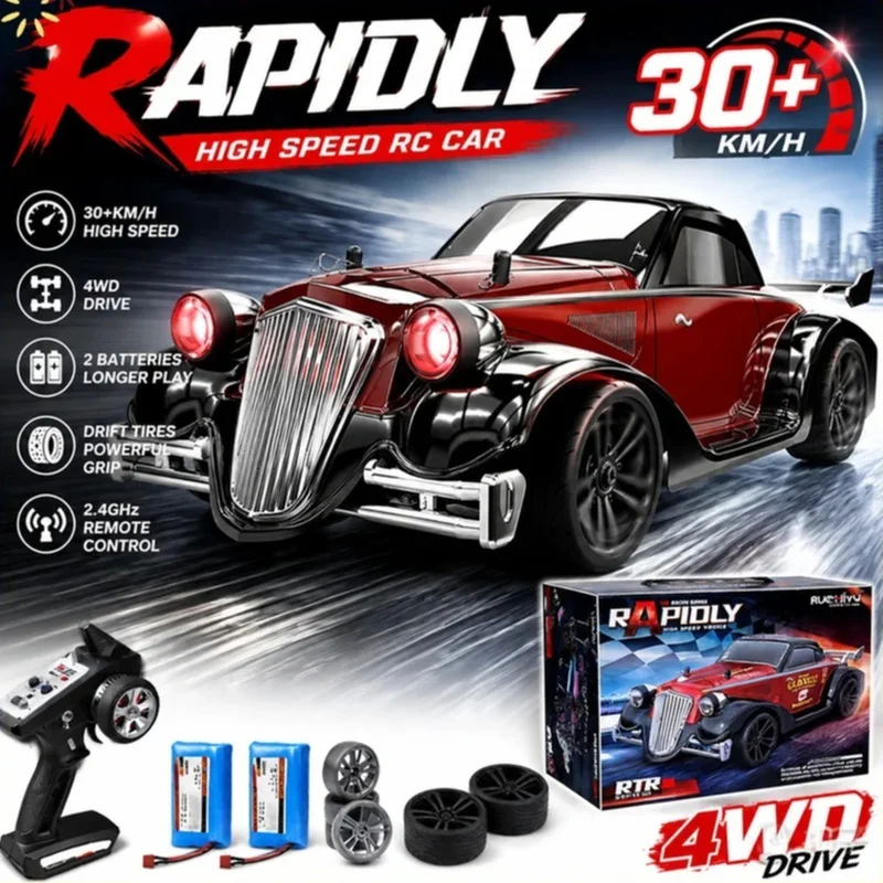 Suchiyu 16302 1/16 Rc Car 2.4g 4wd 35km/H High Speed Brushed Motor Vintage Racing Car With Led Lights Remote Control Toys Gifts