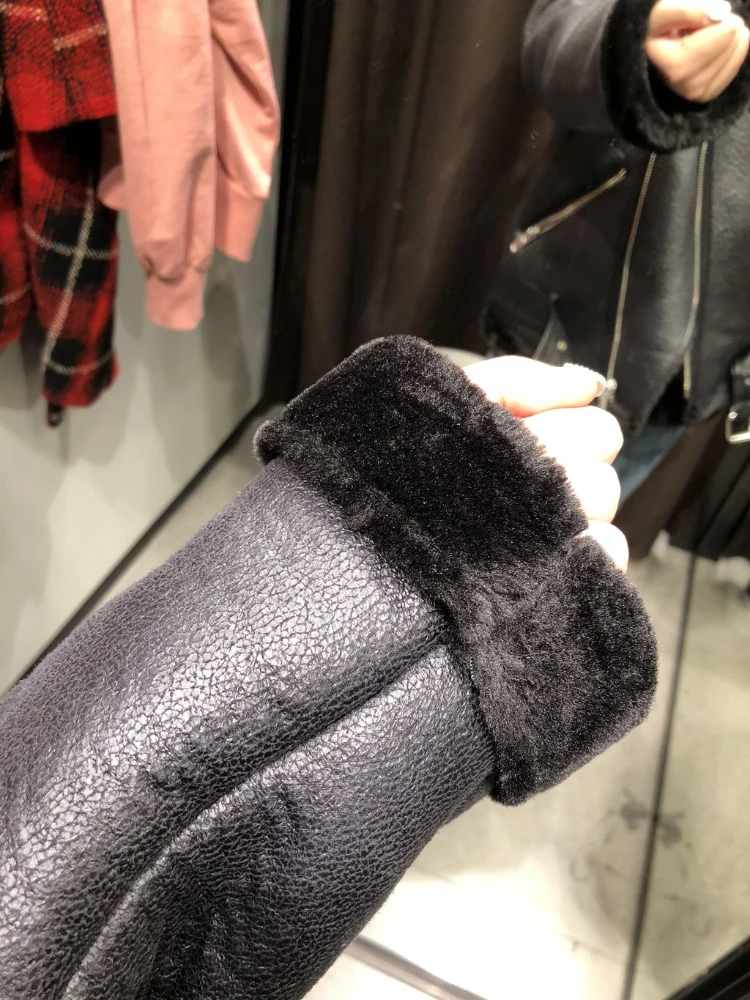 FTLZZ New Winter Women Fashion Faux Soft Leather Jacket Whit Belt Moto Biker Fur Sheepskin Coat Female Loose Thick Warm Outwear