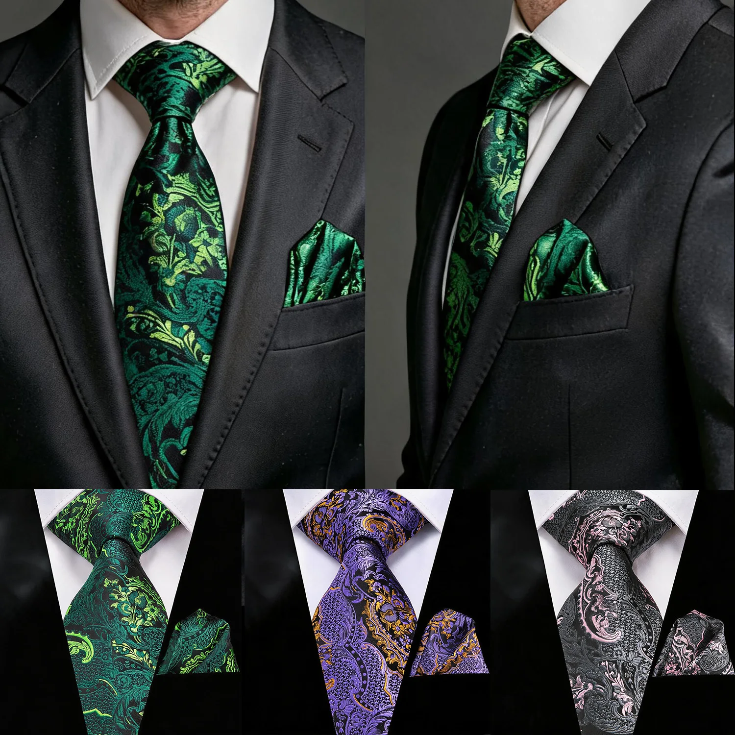 Men Formal Wear Purple - ربطة عنق وربطة جيب من الجاكار