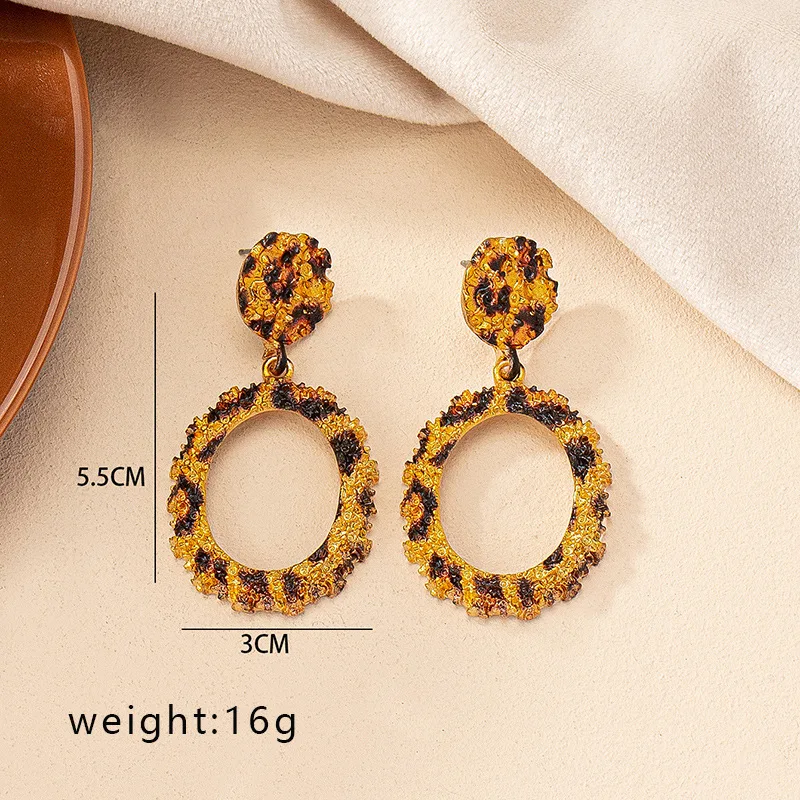 French light luxury leopard print earrings women\'s Internet celebrities hot sale fashion exaggerated geometric round ear jewelry