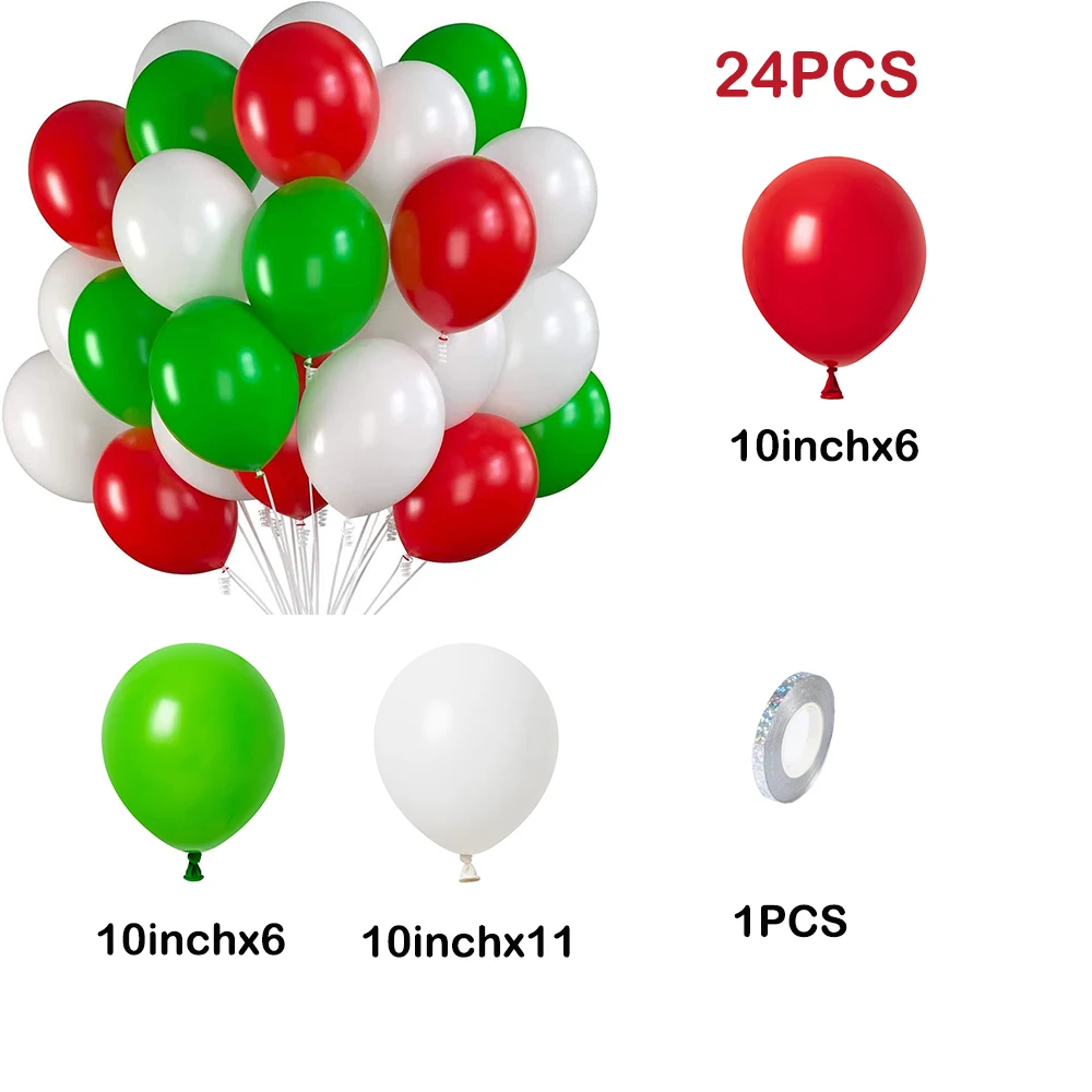 Christmas Balloons Red Green White Ballon Decor Ribbon Carnival Circus Xmas Party Decorations Helium Globos Birthday Baby Shower