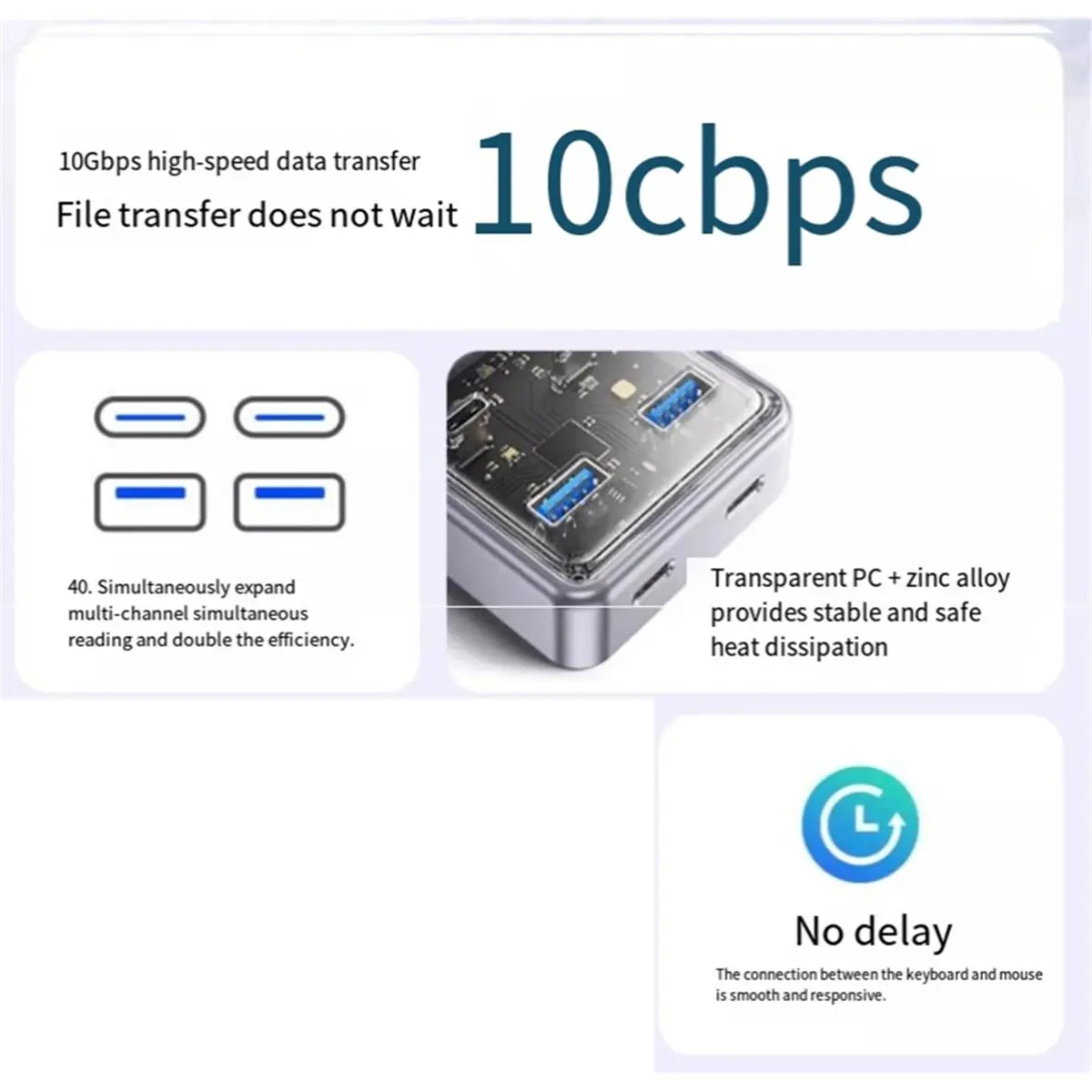 New Electronics Transparent Usb C Hub 4 Port Expansion with Power Supply Interface Usb 3.2 Protocol High Speed Transmission OTG