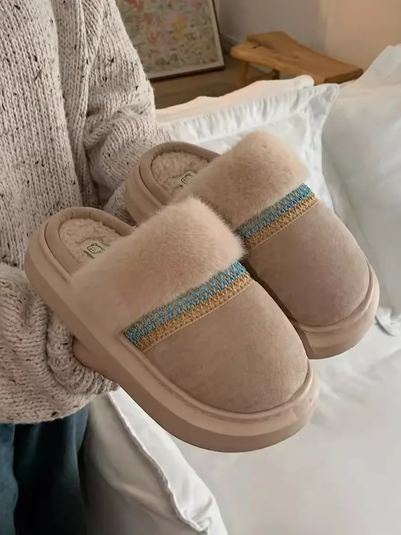 Man Women Cotton Slippers For Women Wear Home Slippers And Outside 2024 Winter Anti Slip Thick Soled And Plush Warm