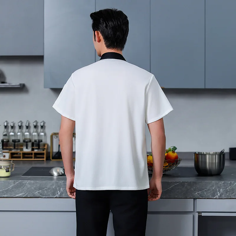 黒コックウェアシェフ制服レストランキッチンブラウス半袖作業服シェフシャツコート男性女性ウェイター夏