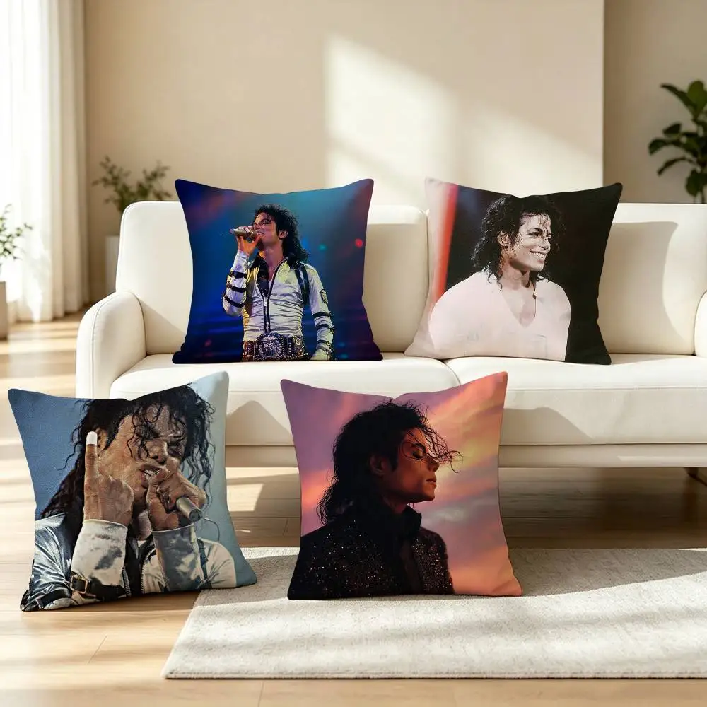 K-King of Pop M-Michael Jackson Housse de coussin carrée imprimée double face pour chambre à coucher, chevet, canapé.