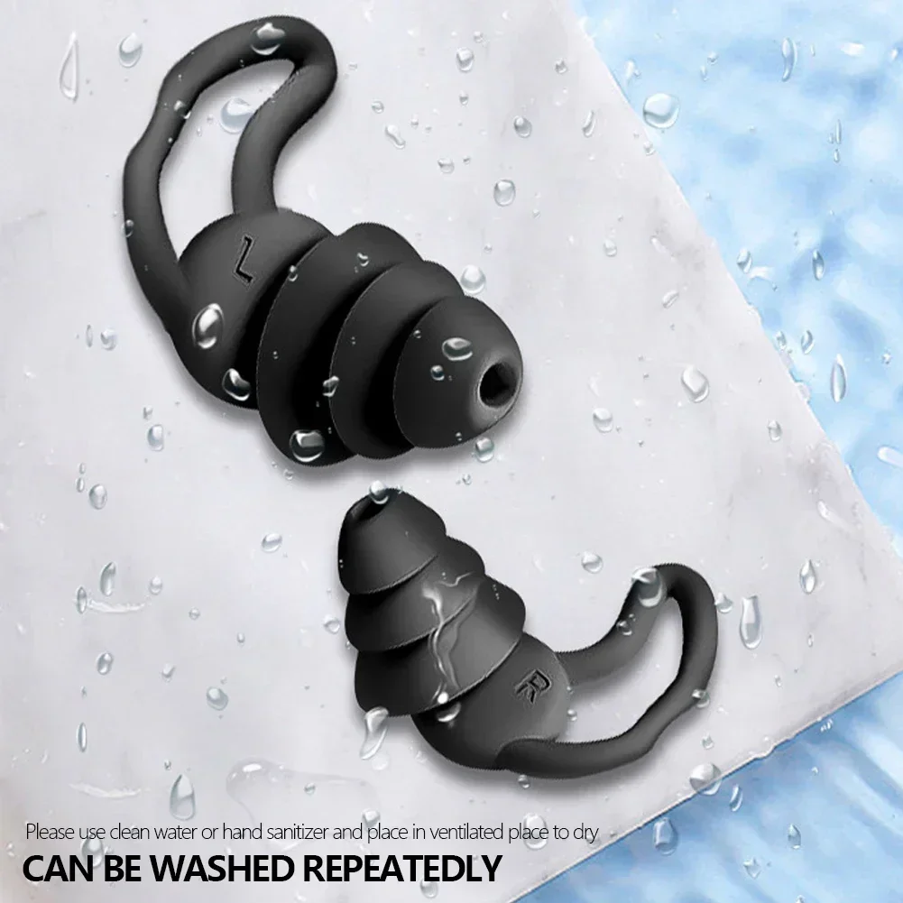 Image 5: Bouchons d'oreille anti-bruit en silicone réutilisables, réduction du bruit sûre, bouchons d'oreille pour dormir, course, tir, voyage