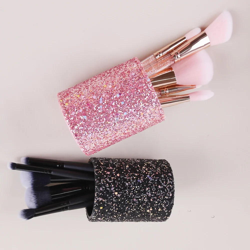 صندوق أقلام لتخزين مستحضرات التجميل على شكل دلو لفرشاة المكياج المتلألئة لسطح المكتب ومزهرية ومشط وفرشاة أحمر الشفاه وصندوق تخزين منزلي