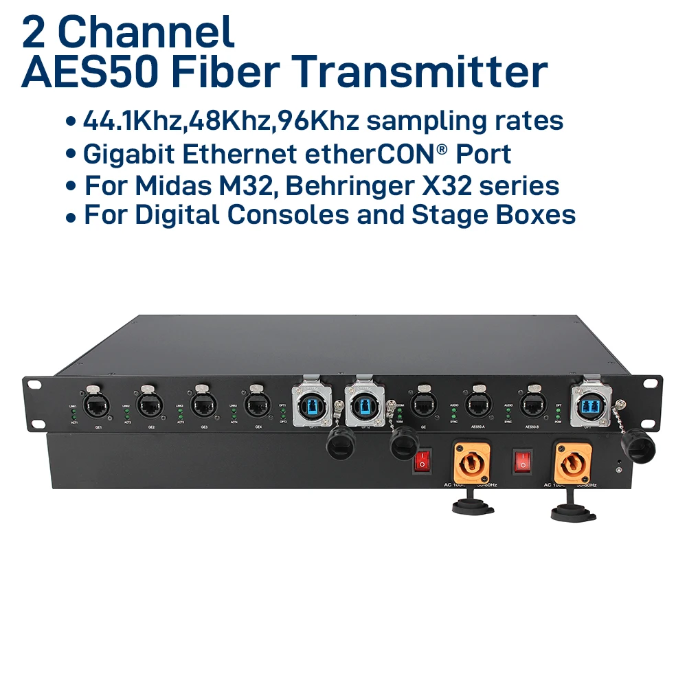 2 Channel Dual AES50 Ports Fiber Extender 10KM Single-Mode LC Fiber, 44.1/48/96kHz for Digital Audio Consoles & Stage Boxes