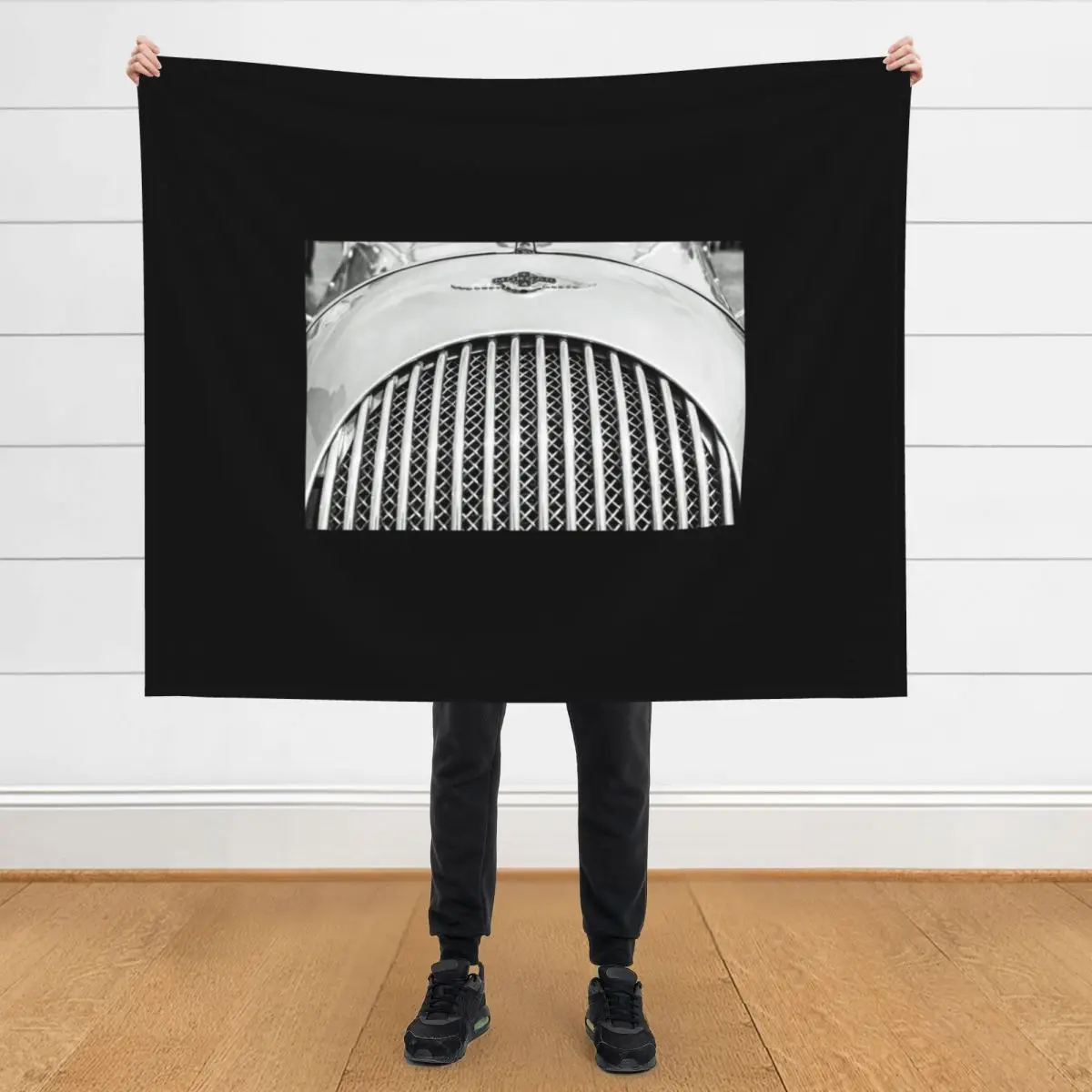 

The Silver Front Grille of a Morgan Plus 4 Throw Blanket Heavy Flannel Soft Plaid Blankets