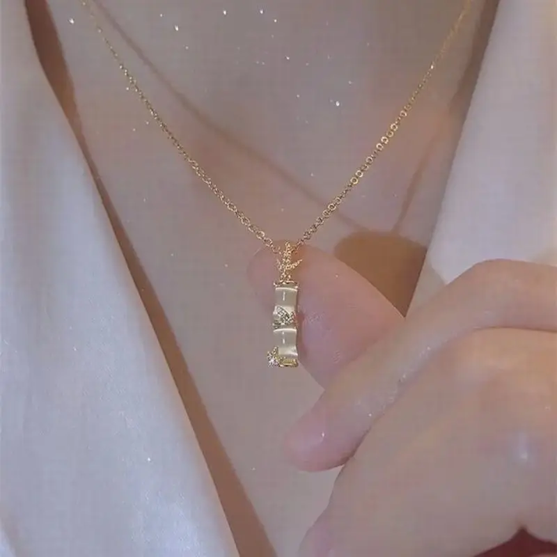 

10 Pieces Stainless Steel Retro Bamboo Knot Diamond Pendant Clavicle Chain Fashion Jewelry for Women