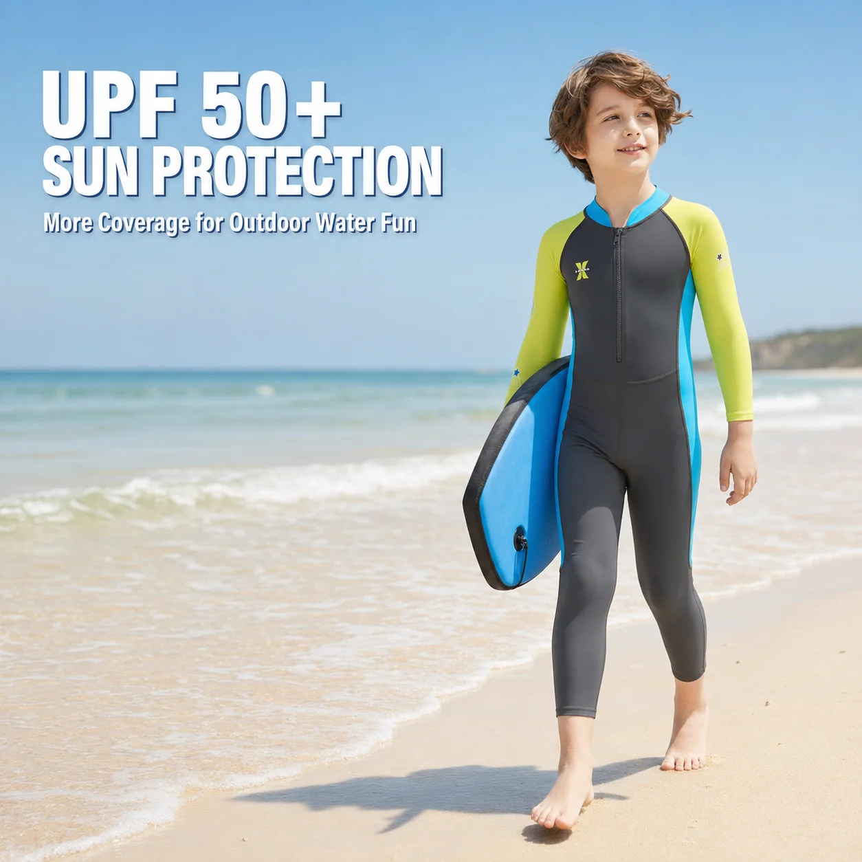 DIVE&SAIL Kids UPF 50+ One Piece Rash Guard Swimsuit Long Sleeve Quick Dry UV Protection Swimwear for Boys Girls Beach Surfing