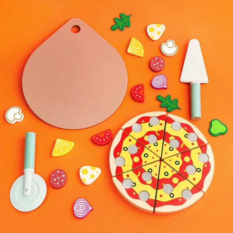 Set da gioco per Pizza per bambini set per Pizza finta per bambini giocattoli educativi per alimenti in legno giocattolo per l'apprendimento precoce giochi di imitazione accessori da cucina