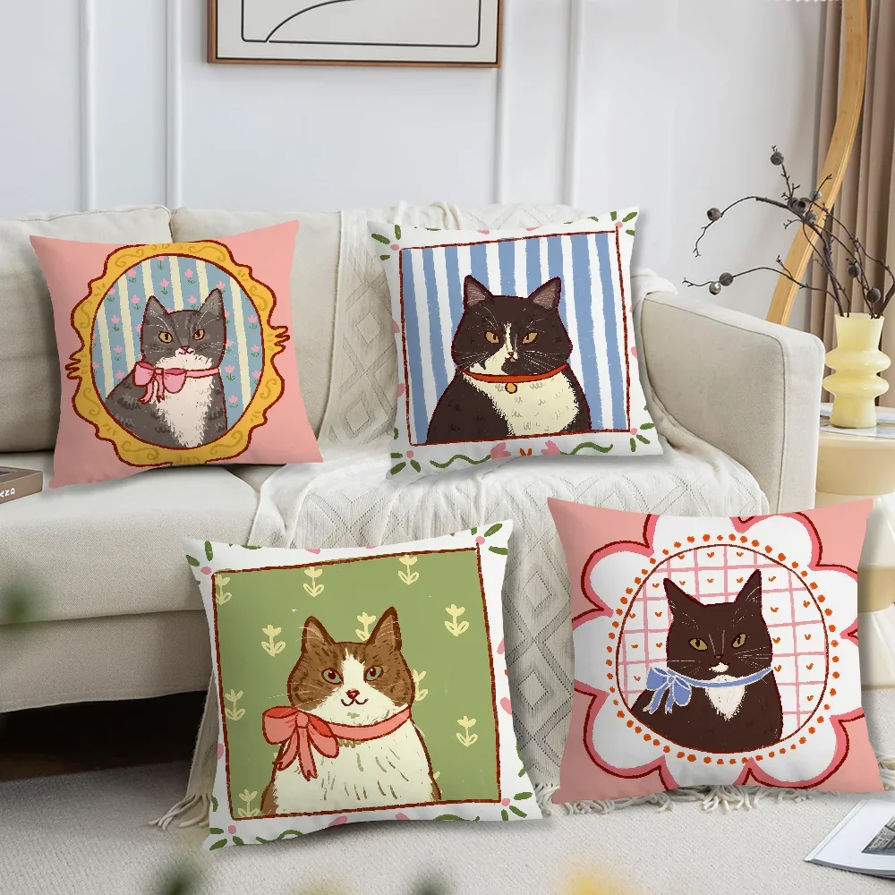Cute Caroon Cat Portrait Photo Frame Fashion Art Comfortable Soft Pillow Case Sofa Living Room Home Decor Protective Covers
