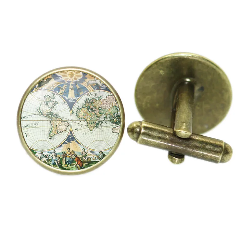 Men\'s Fashion Globe Earth Cufflinks Silver/Ancient Bronze Colour Cuff Button for Male Gentleman Shirt Wedding Cuff Links Gifts